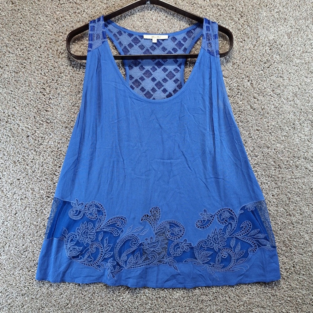 Miss Me Tank Top Women Large Blue Embroidered Lace Racerback Streetwear Bohoβ